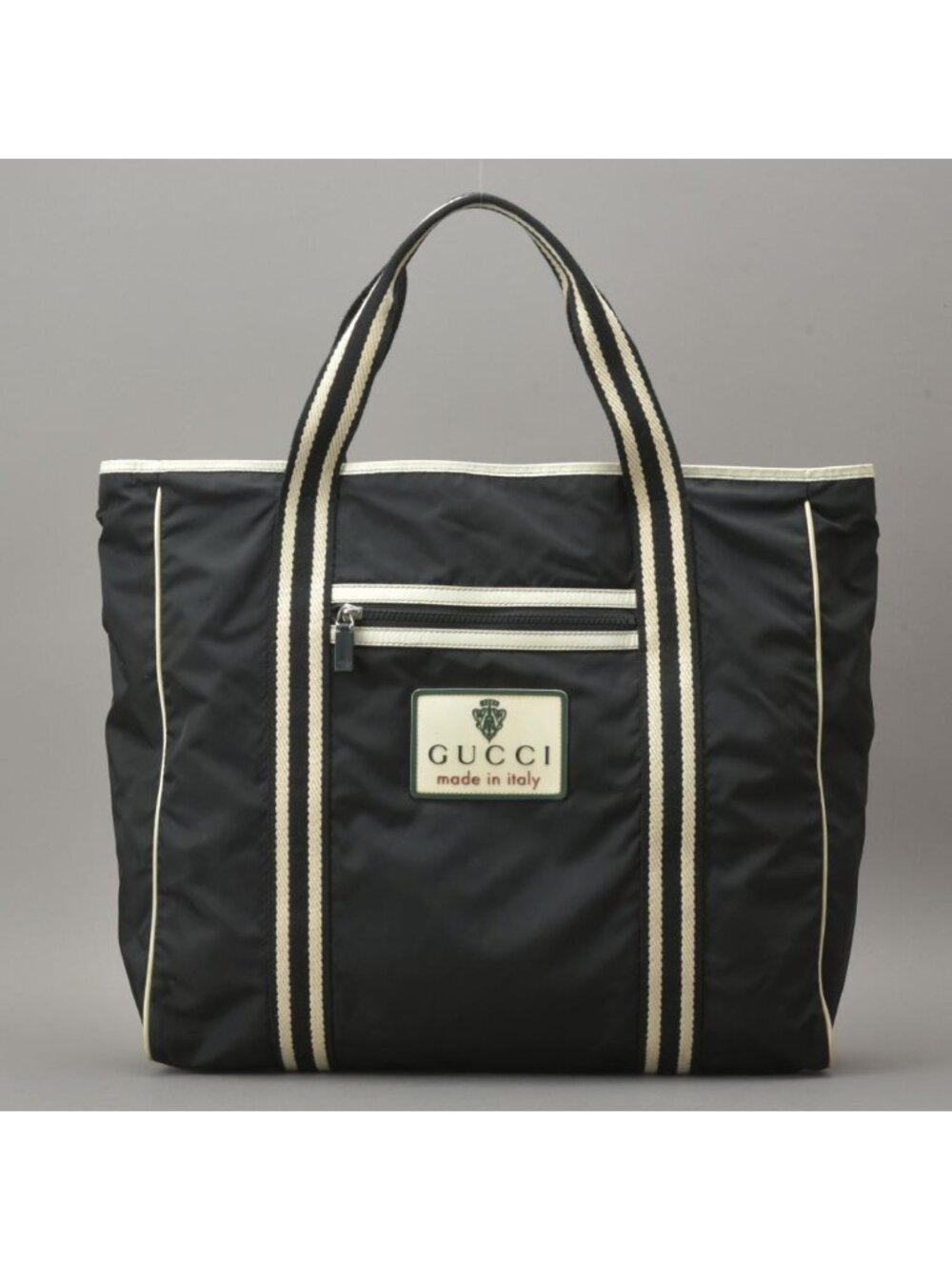 Gucci Crest Tote Bag Nylon Black White